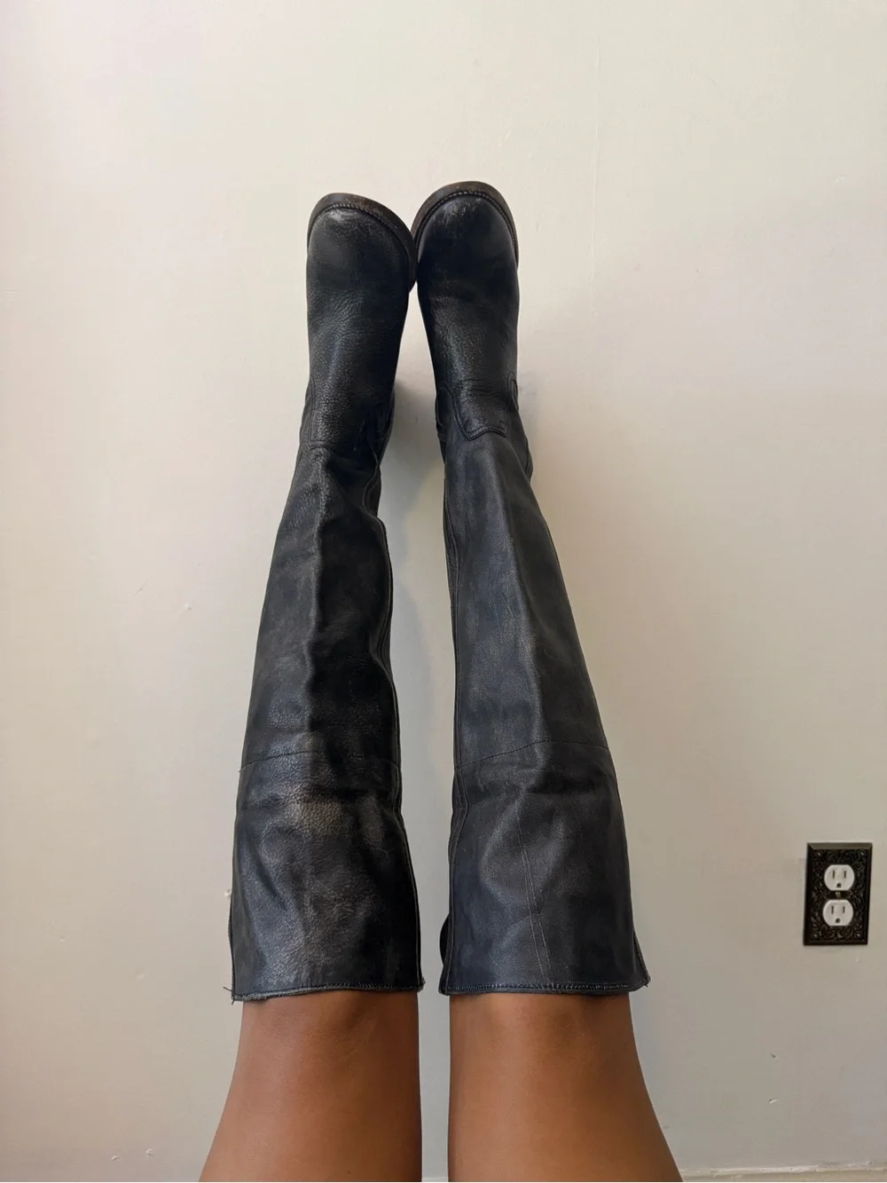 Frye Black Fold-Over Over-the-Knee Leather Boots